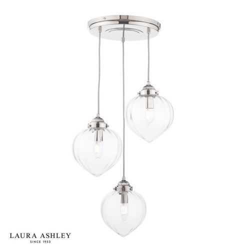 Laura Ashley Lighting Whitham 3 Light Polished Nickel with Clear Ribbed Diffusers Cluster Pendant Light 