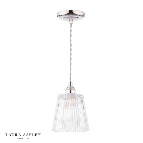 Laura Ashley Lighting Callaghan Polished Nickel with Clear Ribbed Shade Pendant Light 