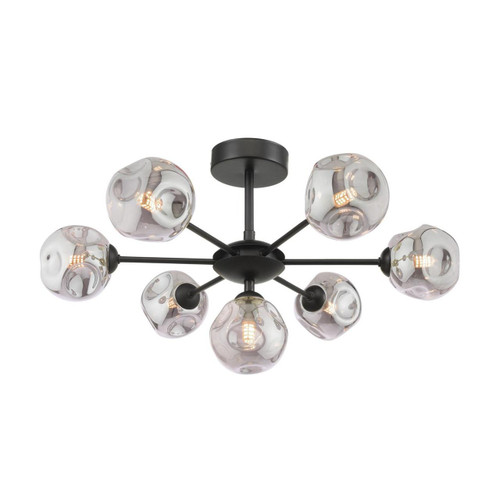 Dar Lighting Cohen 7 Light Matt Black with Organic Smoked Diffusers Semi Flush Ceiling Light 