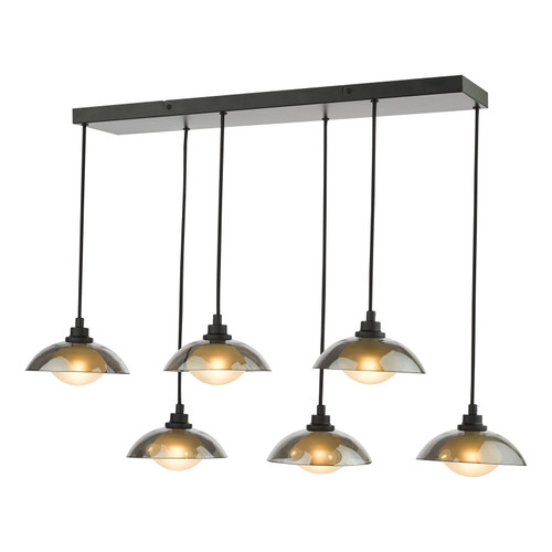 Kadience 6 Light Satin Black with Smoked Glass Shades Bar Pendant Light