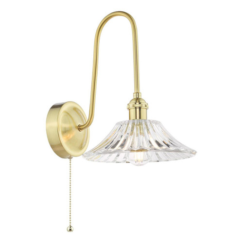 Dar Lighting Hadano Natural Brass and Clear Flared Shade Wall Light 