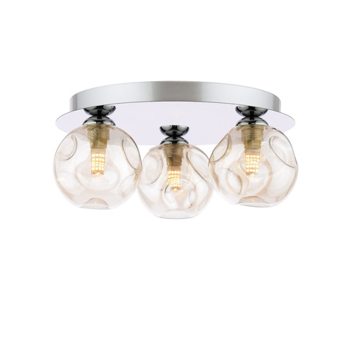 Foley 3 Light Polished Chrome with Organic Amber Diffusers Flush Ceiling Light