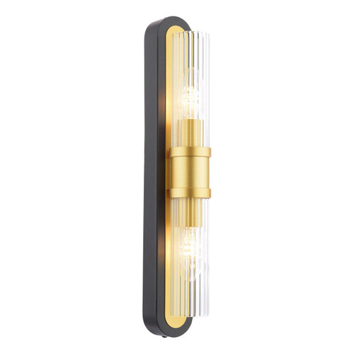 Dar Lighting Rhian 2 Light Matt Black with Clear Ribbed Diffusers Up and Down Wall Light 