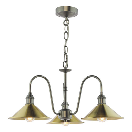 Hadano 3 Light Antique Chrome and Aged Brass Shades Pendant Light