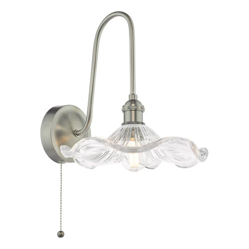 Dar Lighting Hadano Antique Chrome and Clear Wavy Shade Wall Light 