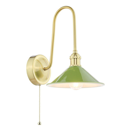 Dar Lighting Hadano Natural Brass and Matt Green Shade Wall Light 