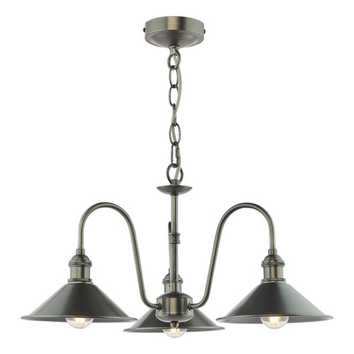 Dar Lighting Hadano 3 Light Antique Chrome and Aged Pewter Shades Pendant Light 