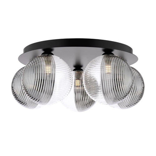 Dar Lighting Foley 5 Light Matt Black with Clear and Smoked Ribbed Diffusers Flush Ceiling Light 