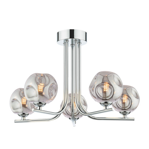 Cradle 5 Light Polished Chrome with Organic Smoked Diffuser Semi Flush Ceiling Light