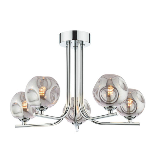 Dar Lighting Cradle 5 Light Polished Chrome with Organic Smoked Diffuser Semi Flush Ceiling Light 