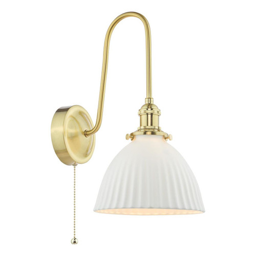 Dar Lighting Hadano Natural Brass and White Domed Shade Wall Light 