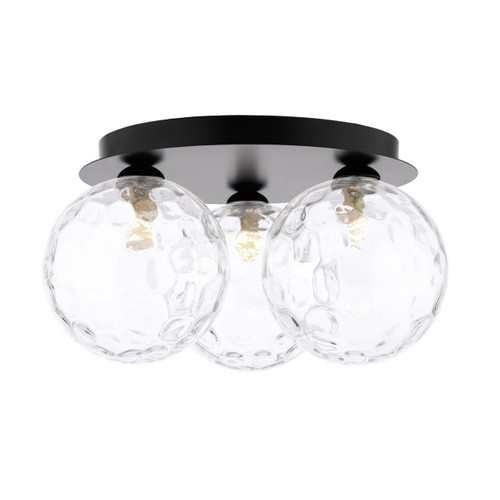 Dar Lighting Foley 3 Light Matt Black with Clear Dimpled Diffusers Flush Ceiling Light 