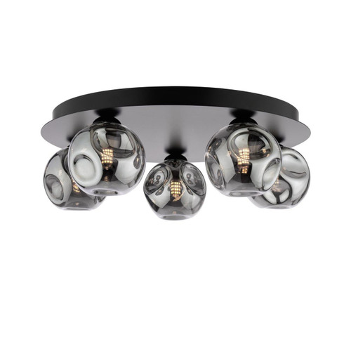 Dar Lighting Foley 5 Light Matt Balck with Organic Smoked Diffusers Flush Ceiling Light 