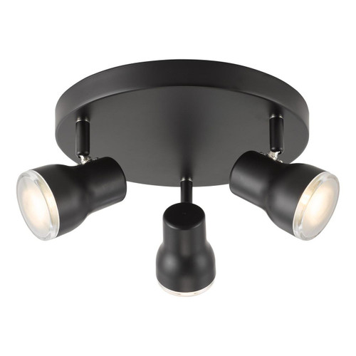 Dar Lighting Clint 3 Light Matt Black Adjustable Plate IP44 Bathroom Ceiling Spotlight 