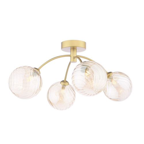 Izzy 4 Light Matt Gold with Twisted Amber Diffusers Semi Flush Ceiling Light