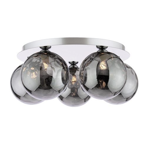 Foley 5 Light Polished Chrome with Smoked Dimpled Diffusers Flush Ceiling Light