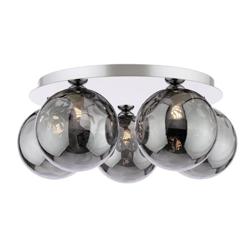 Dar Lighting Foley 5 Light Polished Chrome with Smoked Dimpled Diffusers Flush Ceiling Light 