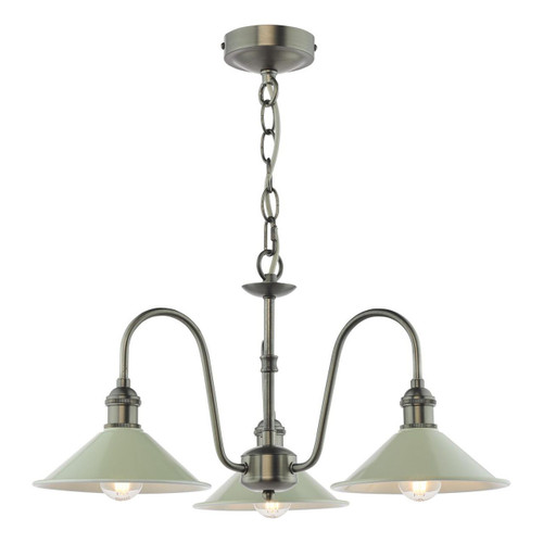 Dar Lighting Hadano 3 Light Antique Chrome and Matt Taupe Shades Pendant Light 