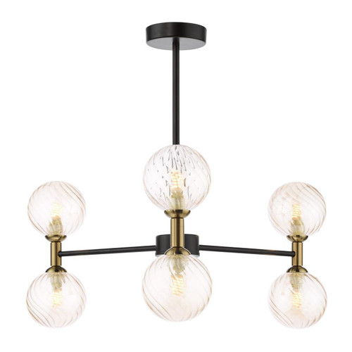 Dar Lighting Takara 6 Light Matt Black and Bronze with Twisted Amber Diffusers Semi Flush Ceiling Light 