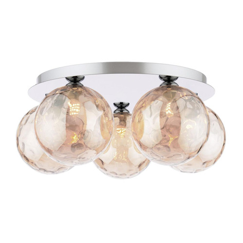 Dar Lighting Foley 5 Light Polished Chrome with Amber Dimpled Diffusers Flush Ceiling Light 