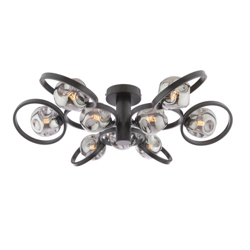 Lynette 9 Light Satin Black with Organic Smoked Diffusers Semi Flush Ceiling Light