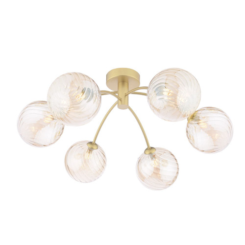 Izzy 6 Light Matt Gold with Twisted Amber Diffusers Semi Flush Ceiling Light