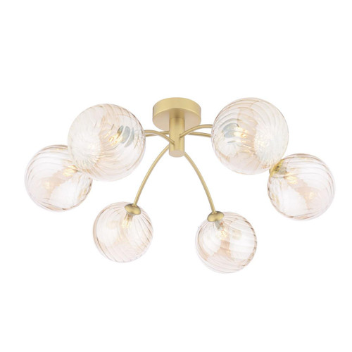 Dar Lighting Izzy 6 Light Matt Gold with Twisted Amber Diffusers Semi Flush Ceiling Light 