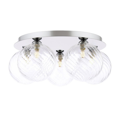 Dar Lighting Foley 5 Light Polished Chrome with Twisted Clear Diffusers Flush Ceiling Light 