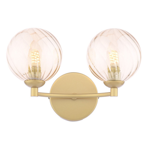 Izzy 2 Light Matt Gold with Twisted Amber Diffusers Wall Light