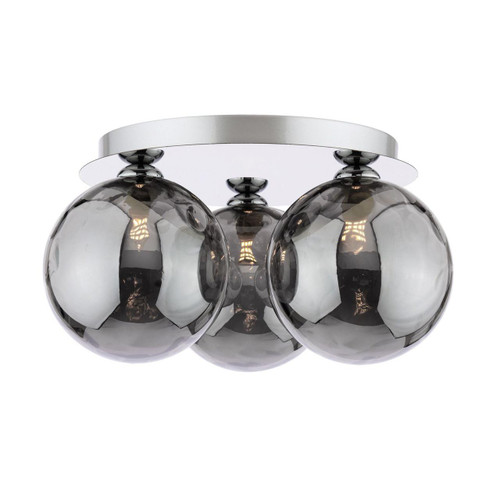 Dar Lighting Foley 3 Light Polished Chrome with Smoked Dimpled Diffusers Flush Ceiling Light 
