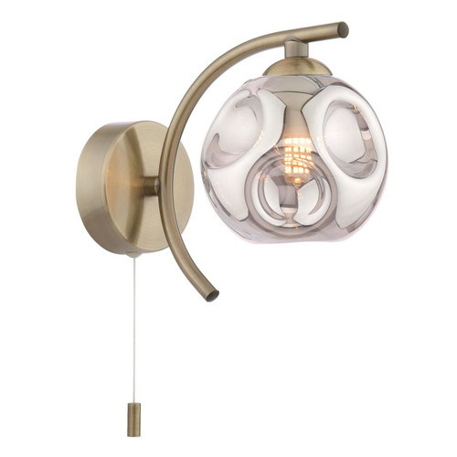 Dar Lighting Nakita Antique Brass with Organic Smoked Diffuser Wall Light 