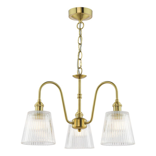 Hadano 3 Light Natural Brass and Clear Ribbed Shades Pendant Light