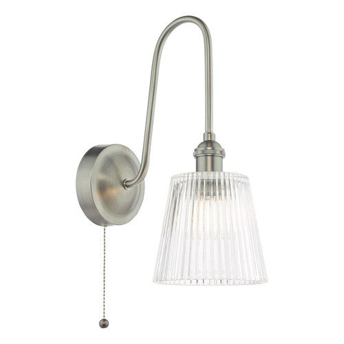 Dar Lighting Hadano Antique Chrome and Clear Ribbed Shade Wall Light 