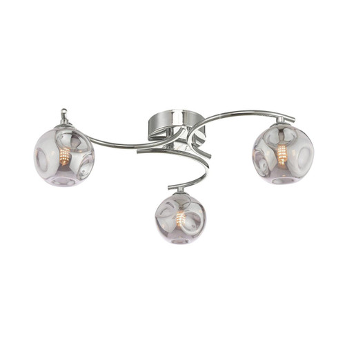 Dar Lighting Nakita 3 Light Polished Chrome with Organic Smoked Diffusers Semi Flush Ceiling Light 