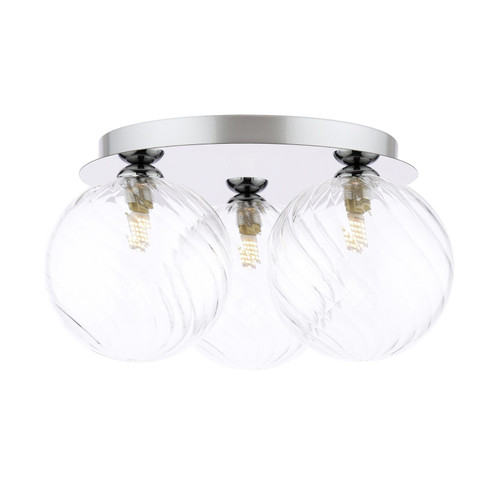 Foley 3 Light Polished Chrome with Twisted Clear Diffusers Flush Ceiling Light