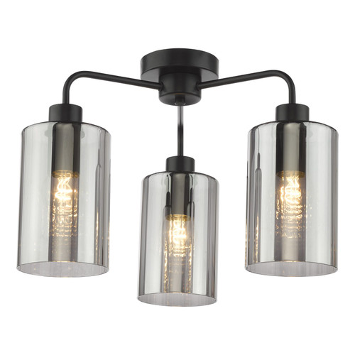 Daylin 3 Light Satin Black with Smoked Ribbed Shades Semi Flush Ceiling Light