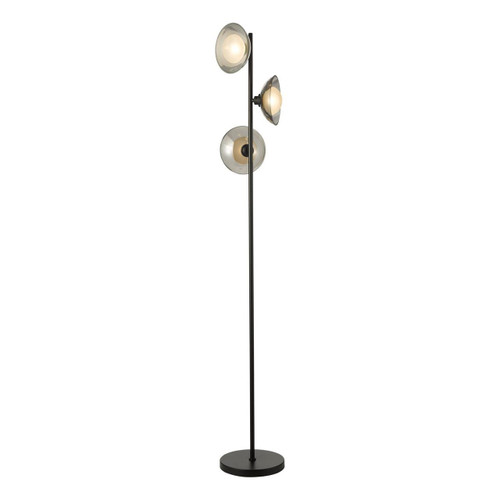 Dar Lighting Kadience 3 Light Satin Black with Smoked Glass Shades Floor Lamp 