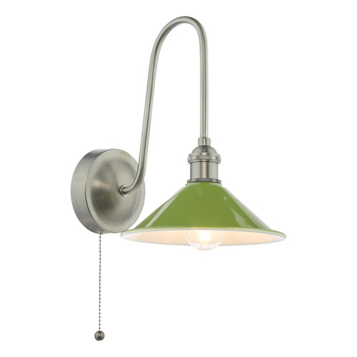 Dar Lighting Hadano Antique Chrome and Matt Green Shade Wall Light 