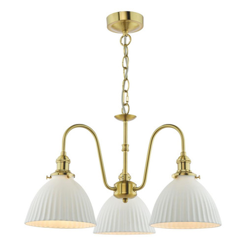 Dar Lighting Hadano 3 Light Natural Brass and White Domed Shades Pendant Light 