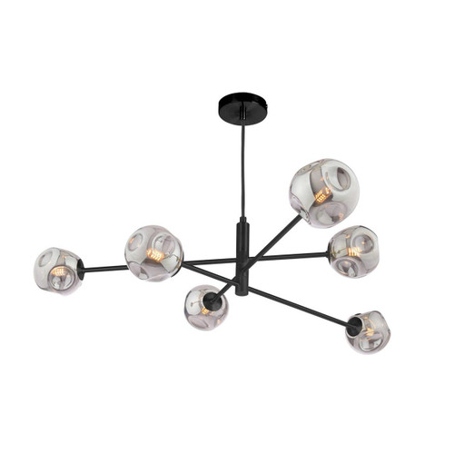 Dar Lighting Vignette 6 Light Matt Black with Organic Smoked Diffusers Pendant Light 