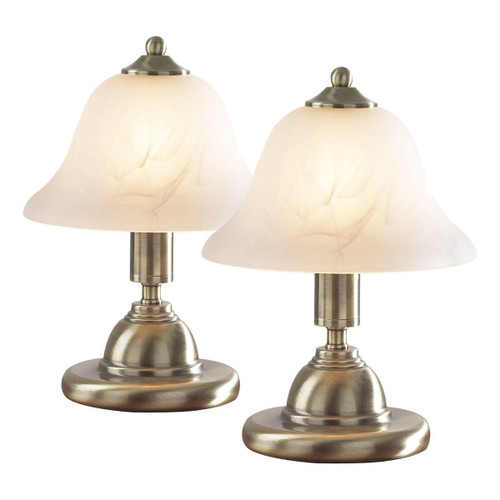 Dar Lighting Glouster Twin Pack Antique Brass with Alabaster Shade Touch Table Lamp 