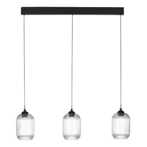 Dar Lighting Eileen 3 Light Matt Black with Clear Ribbed Glass Diffuser LED Bar Pendant Light 