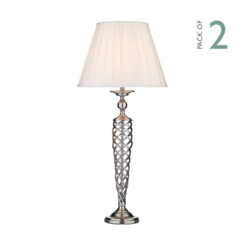 Dar Lighting Siam 2 Pack Satin Chrome with White Shade Table Lamp 