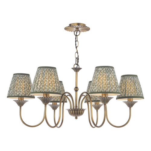 Lydian 6 Light Antique Bronze with Green Shades Pendant Light