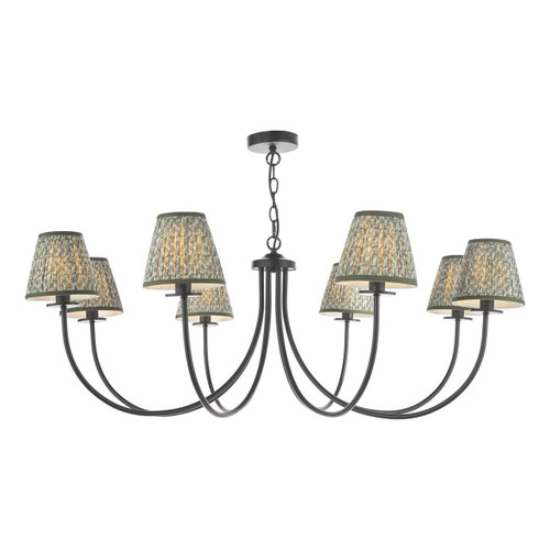 Dar Lighting Becca 8 Light Matt Black with Dark Green Shades Pendant Light 