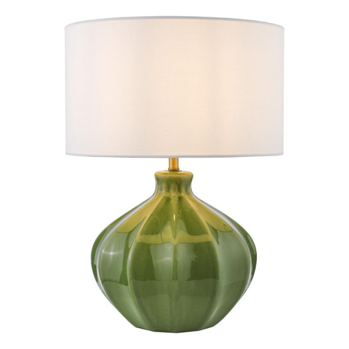 Dar Lighting Amrita Ceramic Green and Antique Brass With White Shade Table Lamp 