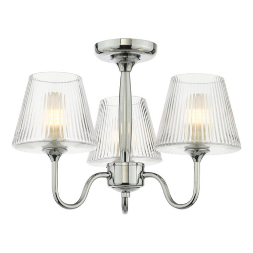 Dar Lighting Rimaz 3 Light Polished Chrome and Clear Ribbed Diffuser IP44 Bathroom Ceiling Light 