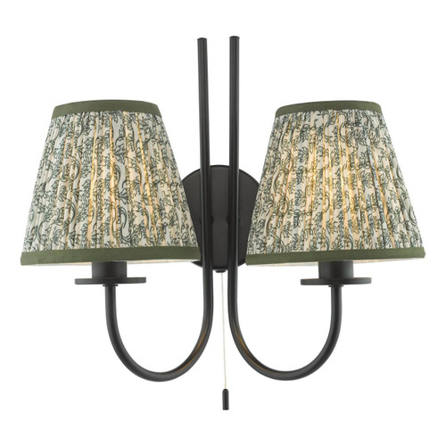 Dar Lighting Becca 2 Light Matt Black with Dark Green Shades Wall Light 