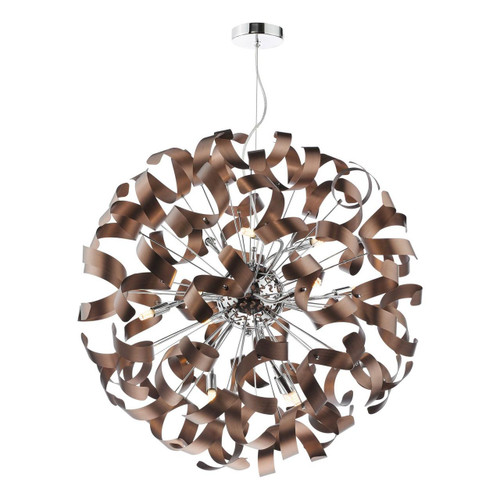 Dar Lighting Swash 12 Light Polished Chrome with Copper Ribbons Pendant Light 
