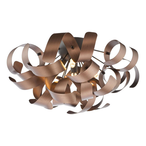 Dar Lighting Swash 4 Light Black With Copper Ribbons Flush Ceiling Light 